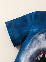Shark Print Boys T-shirt Short Sleeve Crew Neck Summer Casual Kids