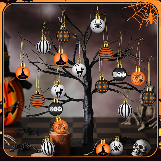 24 Pcs Halloween Plastic Ball Ornaments Horror Themed Tree Decorations Pumpkin C