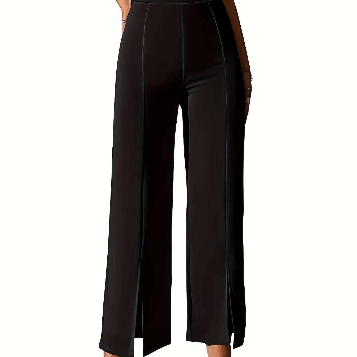  High Waist Straight Leg Split Trousers