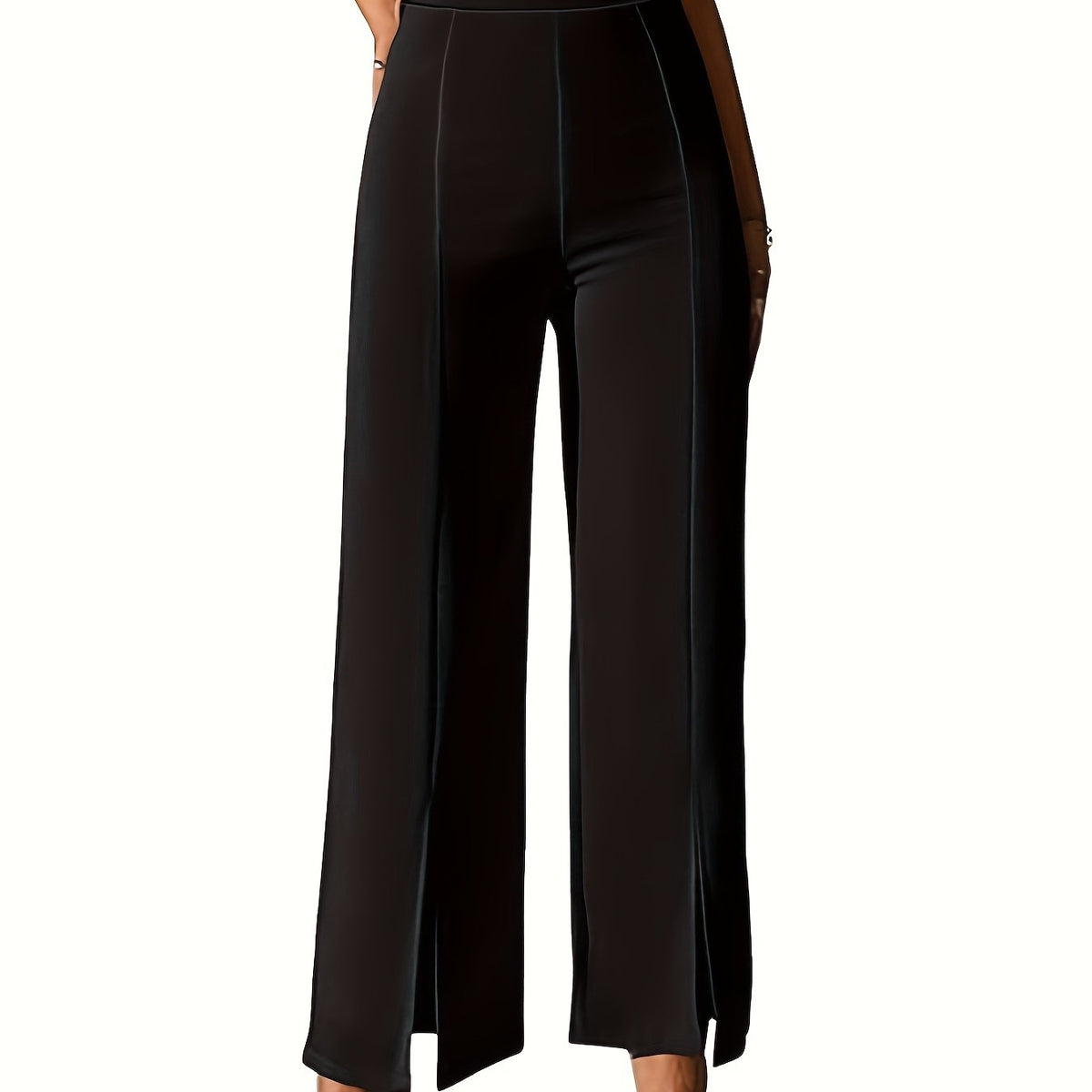  High Waist Straight Leg Split Trousers