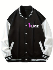 Butterfly Pattern Varsity Jacket Men's Block Button Up Jacket