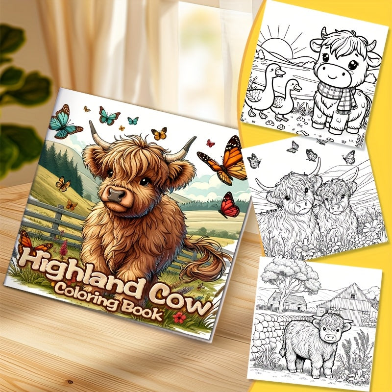 Highland Cow Coloring Book: 24 Single Sided Designs on Thick Smooth Paper