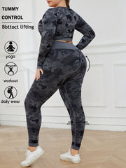  Camo Print Crop Top & Leggings Yoga Outfit Set