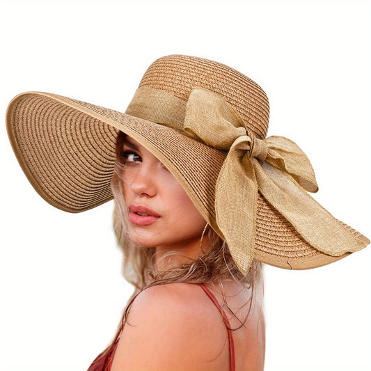 Wide Brim Floppy Sun Hat Bowknot Decor Beach Hats Straw Hats For Women