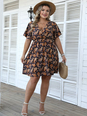  Paisley Print Short Sleeve Mini Dress