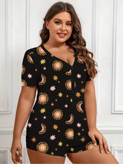  Sun & Moon & Star Print Button Up Romper