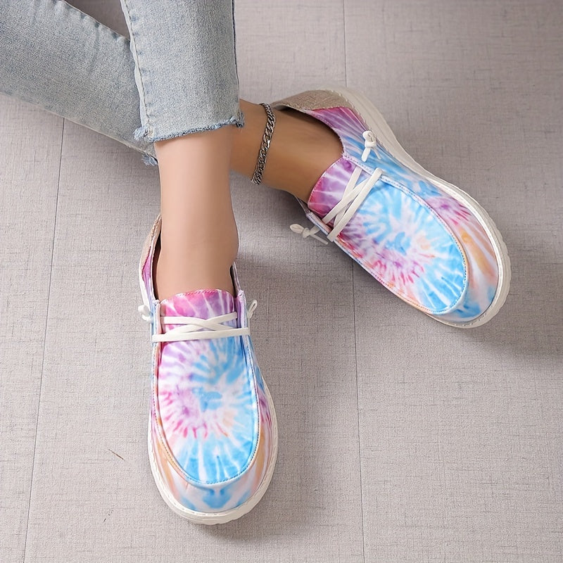 Tie Dye Canvas Low Top Sneakers Lace Up Casual Slip On Loafers