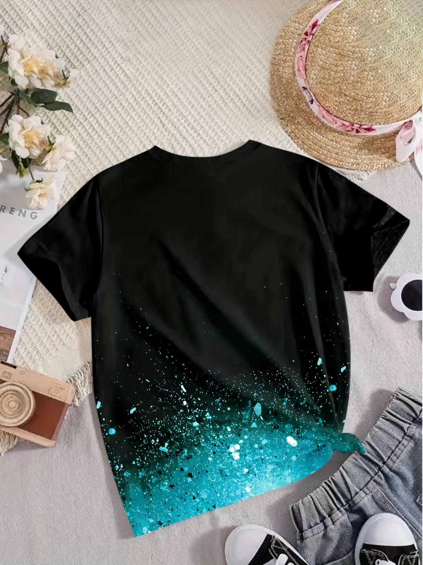 Girls Butterfly Print Short Sleeve T shirt Summer Tee Party Gift