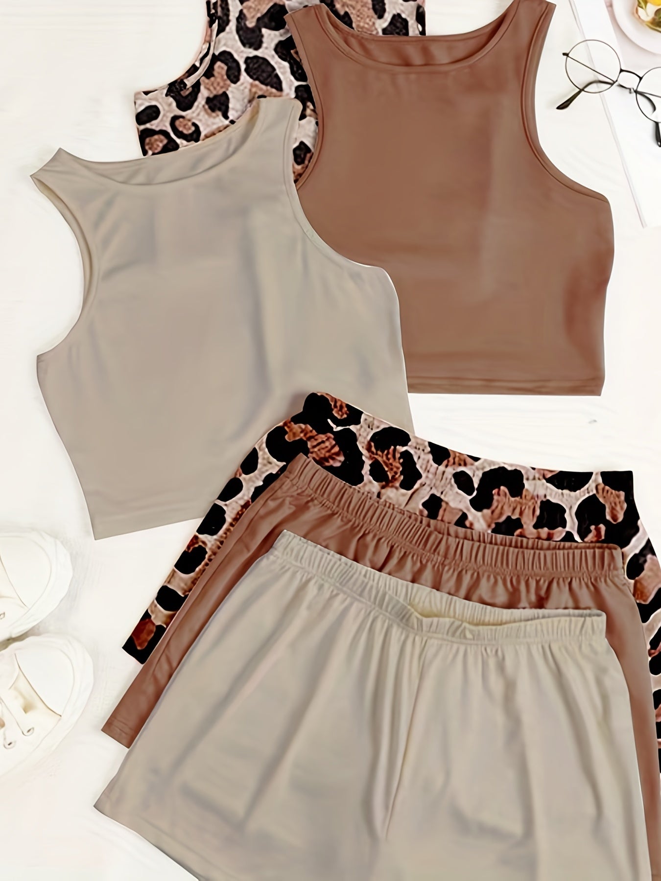 Sleeveless Crew Neck Pajama Set & Loose Shorts for Women