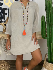  Solid Long Sleeve Ruched Dress