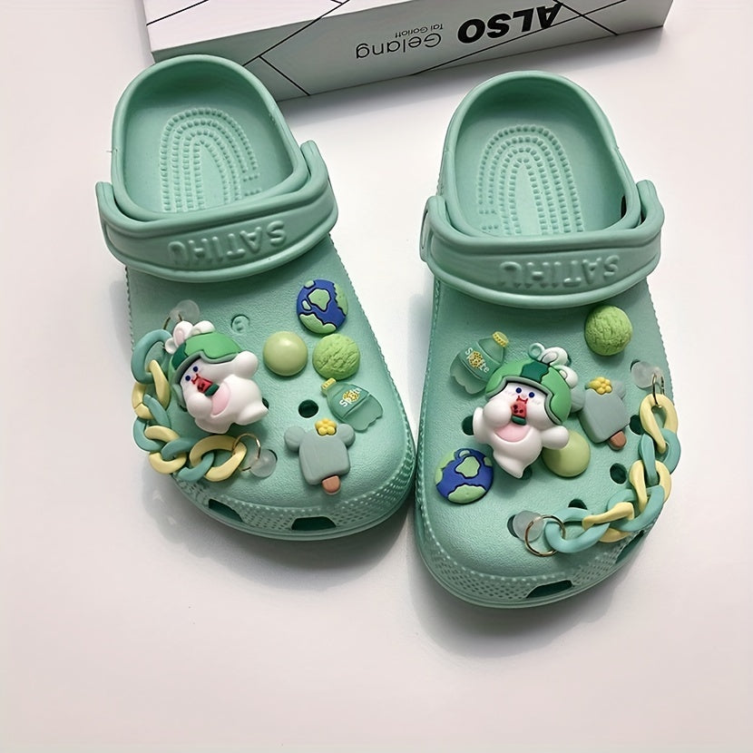 13pcs Green Rabbit Shoes Charms for Clogs Sandals - Boys Girls Accessories