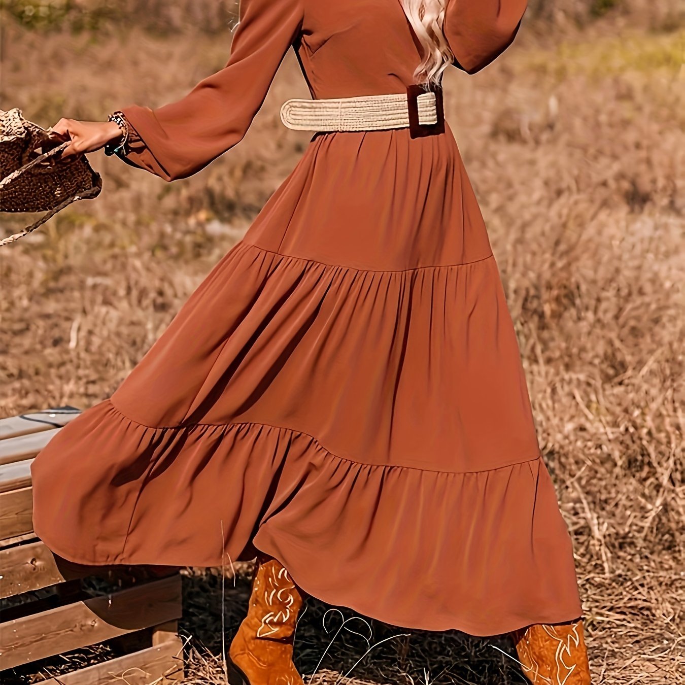 Women's Plus Lantern Sleeve Maxi Smock Dress