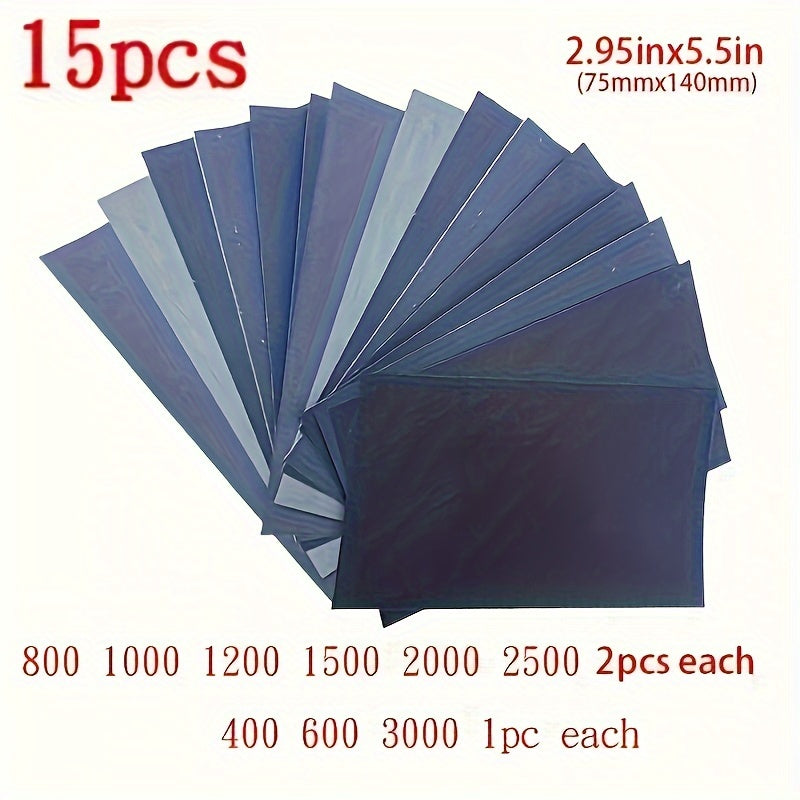 15pcs Sandpaper Wet Dry Car Surface Sand Paper Sheets Ceramics Wood Polishing