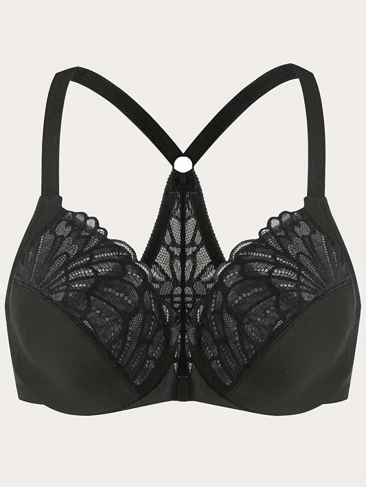  Bra Women's Lace Closure Front Racer Back Full Cover Underwire Bra