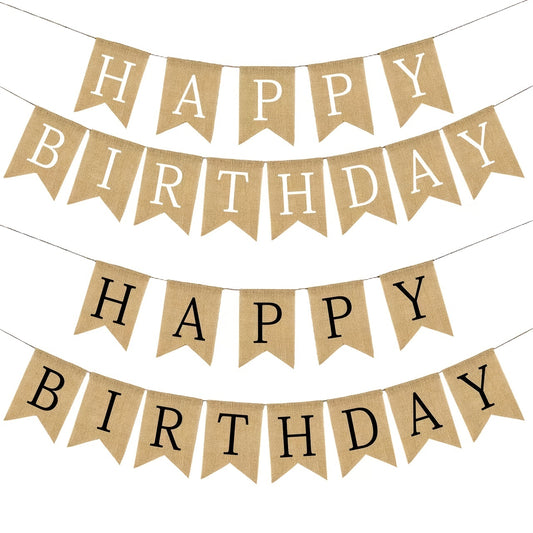 Happy Birthday Burlap Tuxedo Flag Party Pull Banner