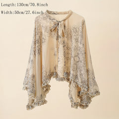 Vintage Flower Print Chiffon Shawl Breathable Sunscreen