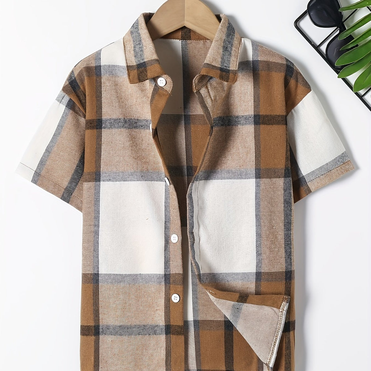 Boys Plaid Casual Short Sleeve Lapel Shirt Summer Clothes