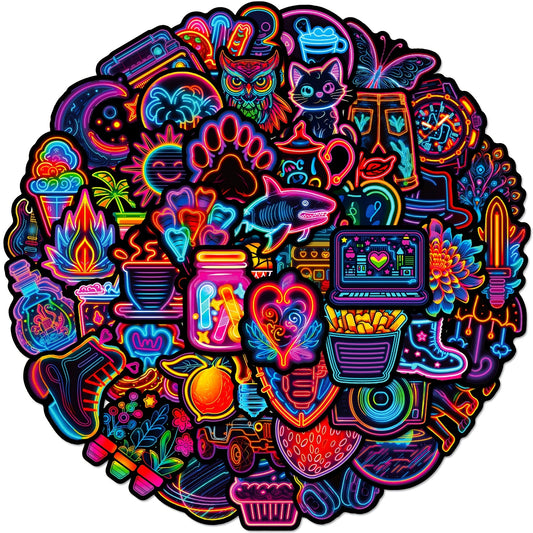 50pcs Neon Cartoon Stickers Waterproof Vinyl Decals for Water Bottle Laptop