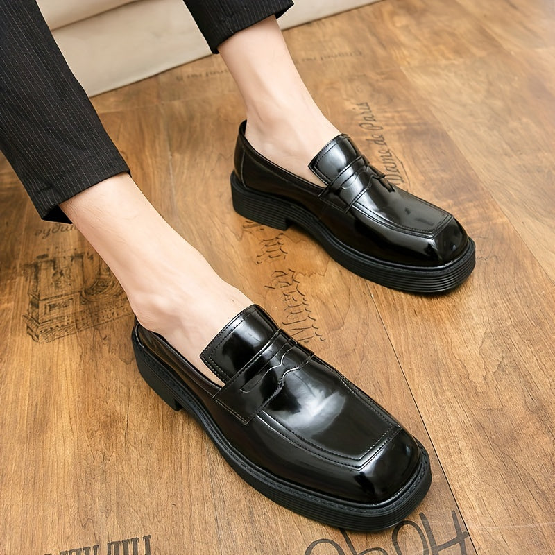 Women's Square Toe Loafers PU Leather Slip On Shoes