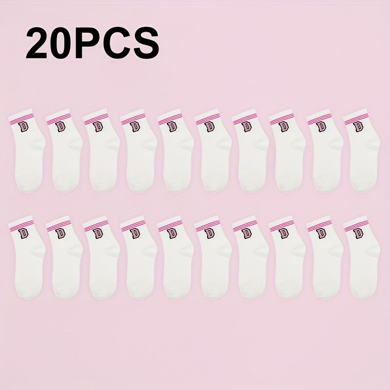 10 20 30 Pairs Letter Print Socks Breathable Sports Short Socks Women's Stocking
