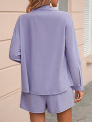Casual Two Piece Set Button Front Shirt & Shorts Outfit