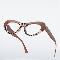 Women's Oval Spectacles Lens Leopard Print Frame Light Blocking Glasses