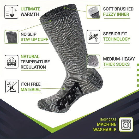 3 Pairs Men's Athletic Wool Socks Shock Absorption Outdoor Sports Hiking Socks