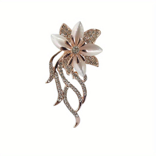 Vintage Rhinestone Orchid Flower Brooch Pin Corsage Scarf Clip