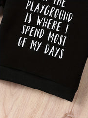 Kid's Letter Print Sweatshirt Thermal Pullover Crew Neck Top