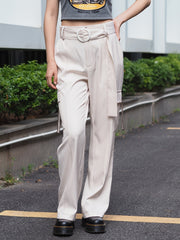  Casual Pants Women's Plus Solid Wide Leg Cargo Trousers