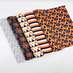 5pcs Large Halloween Fabric DIY Patchwork with Pumpkin Ghost & Spider Web Prints