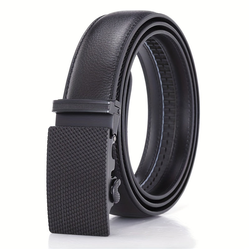 Leather Automatic Slider Silver Alloy Buckle Business Casual Leather Belt