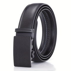 Leather Automatic Slider Silver Alloy Buckle Business Casual Leather Belt