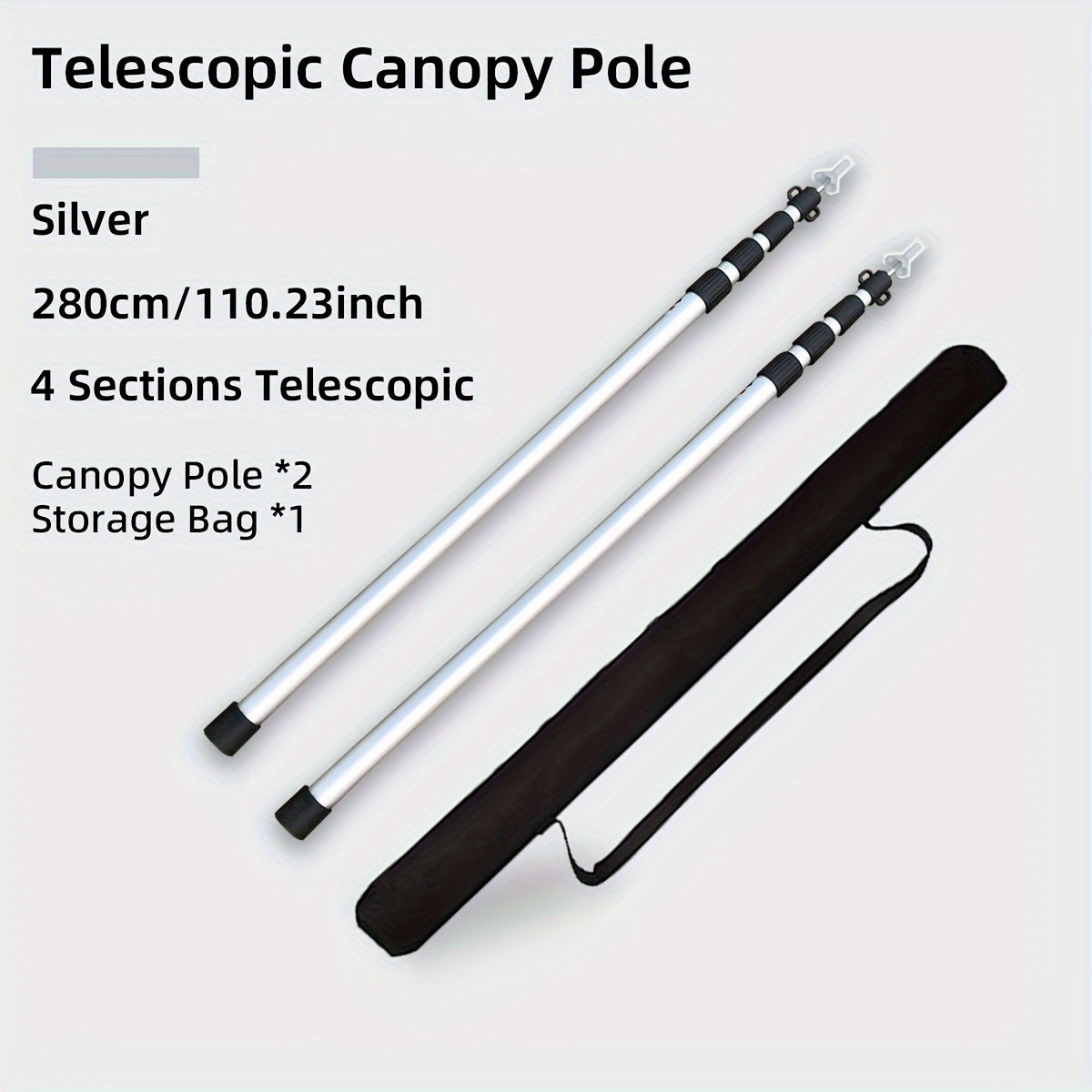 2pcs Adjustable Tent Poles Aluminum Alloy Camping Beach Shelter Tarp Awning Pole