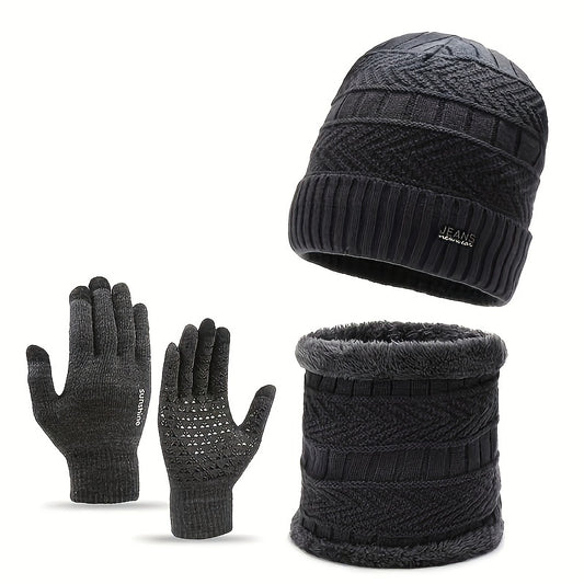 Winter Knitted Hat Scarf Gloves Set Outdoor Warm Coldproof Windproof