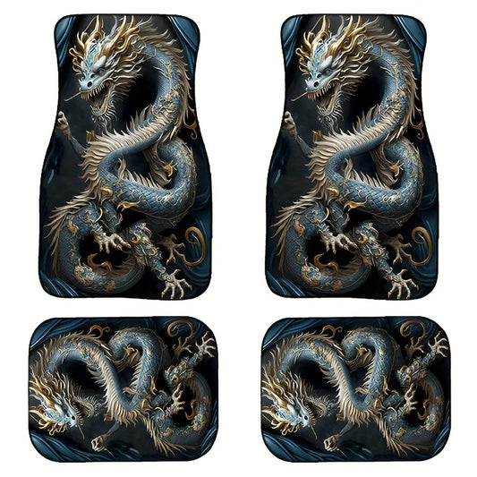 4pcs Dragon Pattern Car Floor Mats Water Absorbent Non-slip Stain Resistant Mats