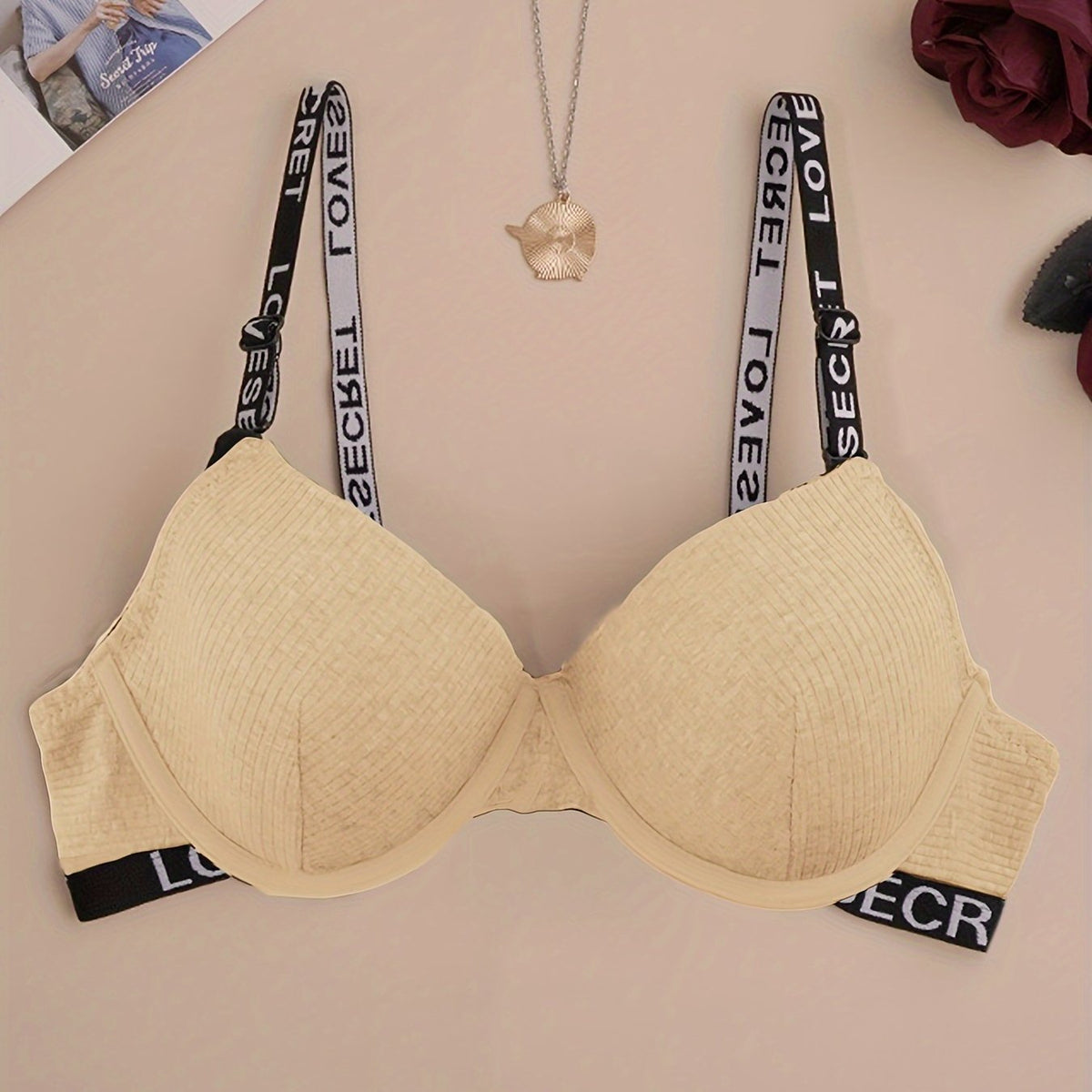 Letter Print Push Up Bra Women's Lingerie