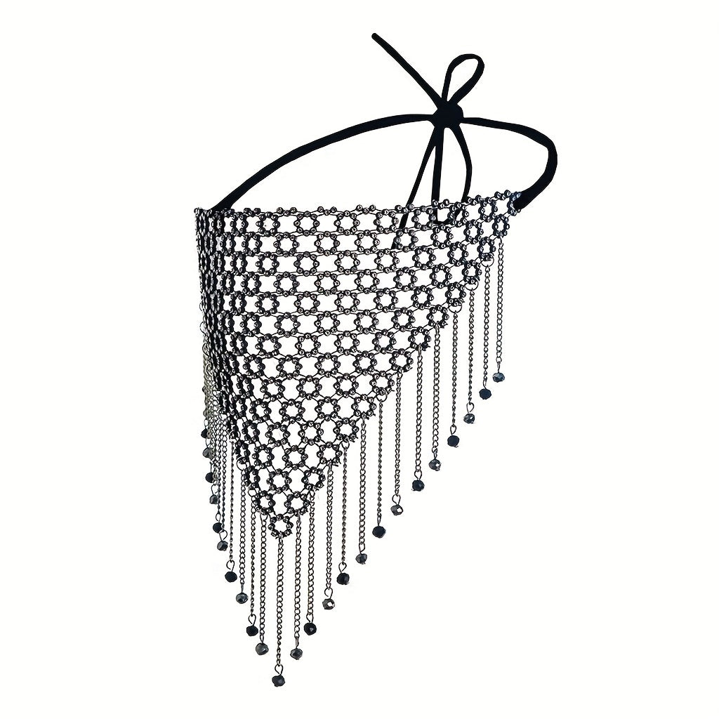 Crystal Metal Mesh Mask Dance Party Ball Tassel Beaded Chain Mask