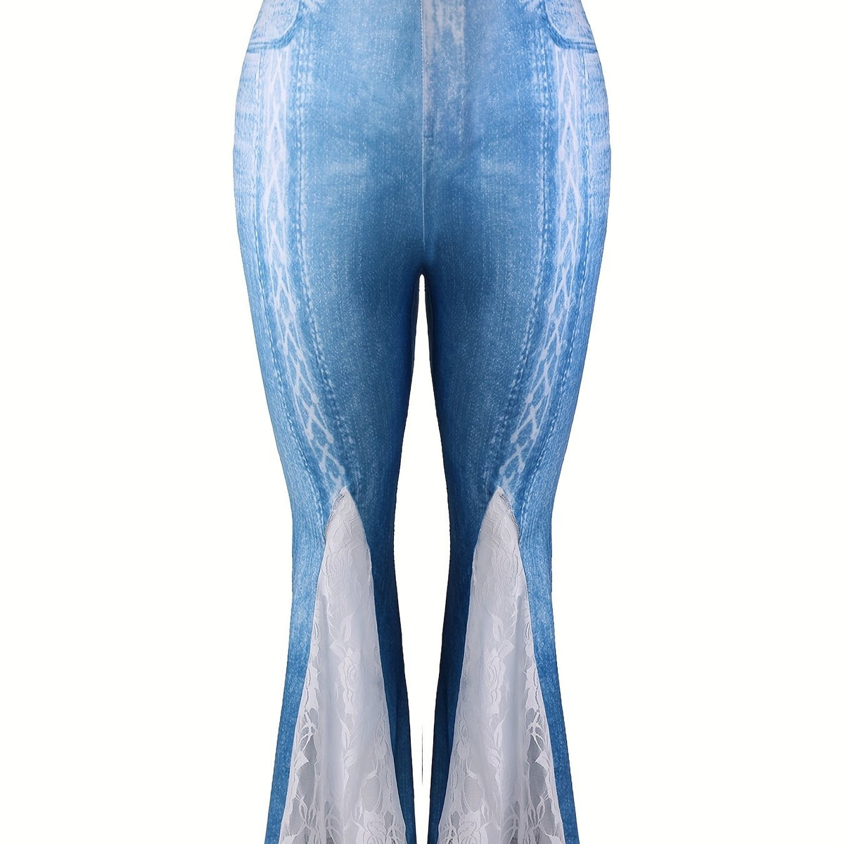  Lace Denim Print Flare Leg Leggings