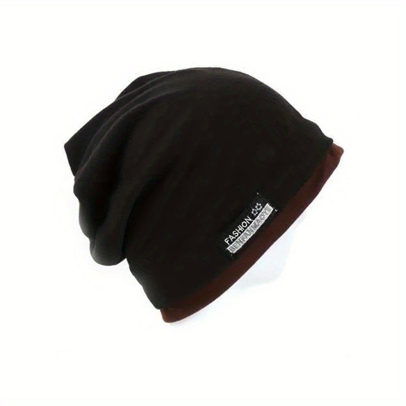 Double Layer Warm Beanie Cap Unisex Solid Elastic Skull Cap