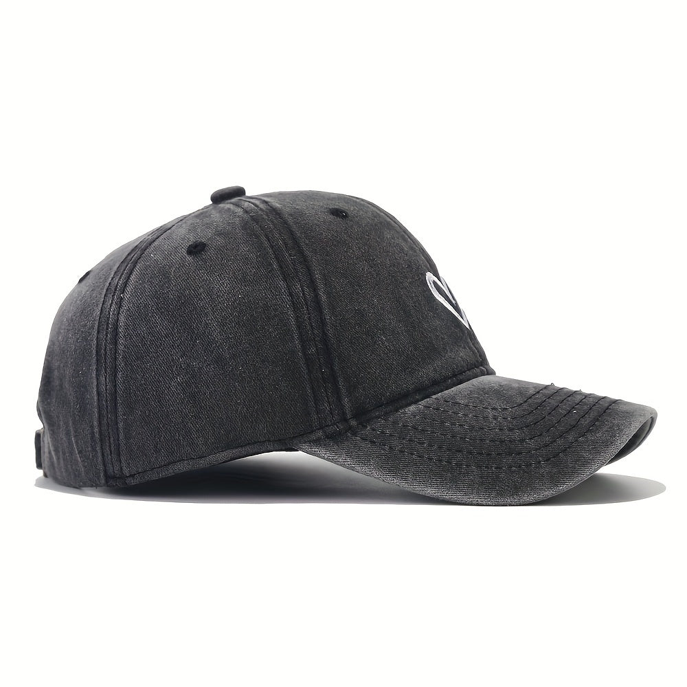 Vintage Baseball Cap Heart Embroidered Dad Hat Adjustable Sun Hats