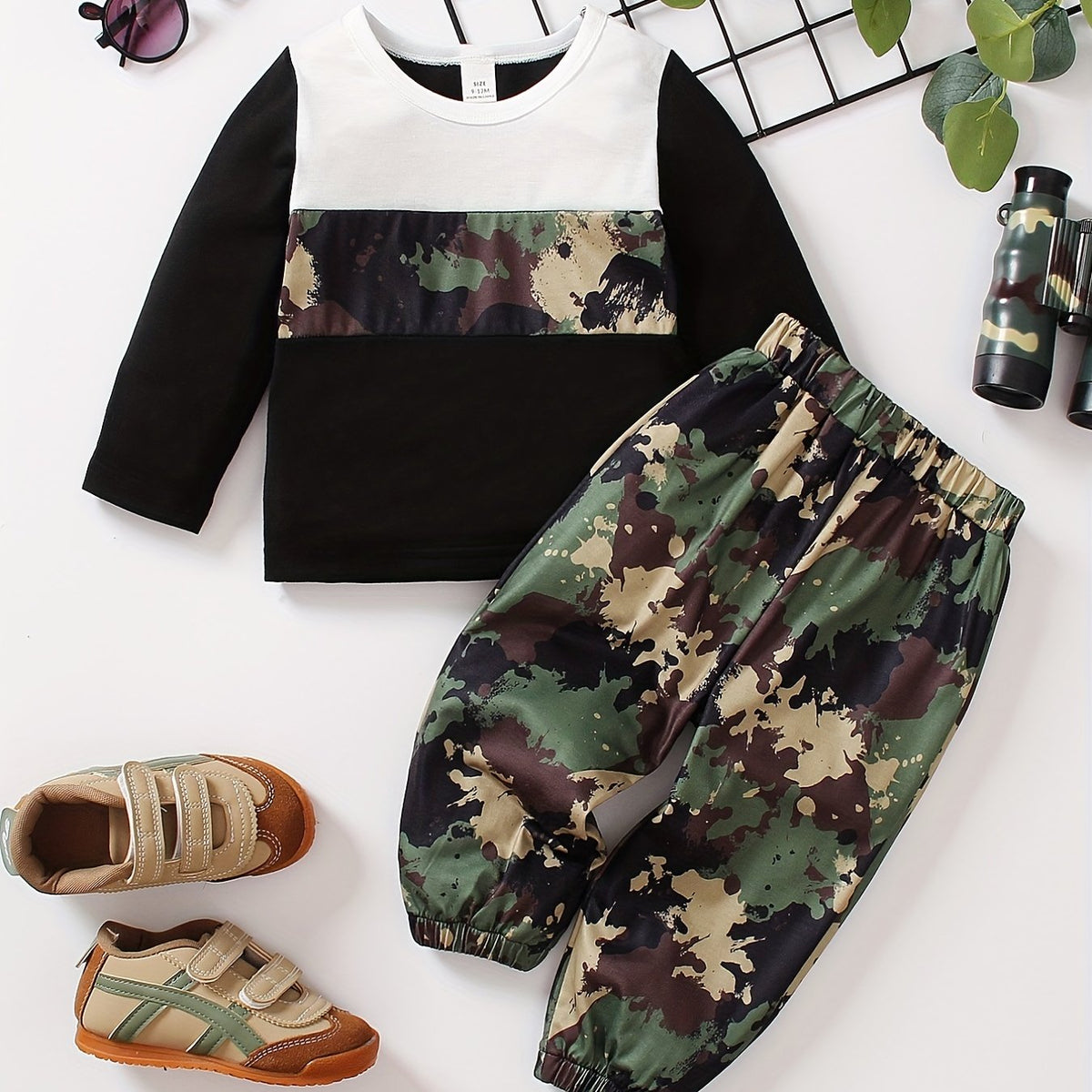 Toddler Boys Camo Pullover Top Pants Set