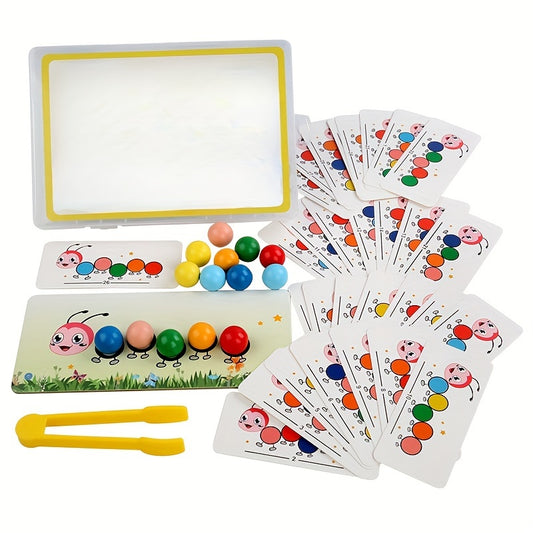 Wooden Bead Sorting Game Colorful Worm Puzzle Toy Hand Eye Coordination
