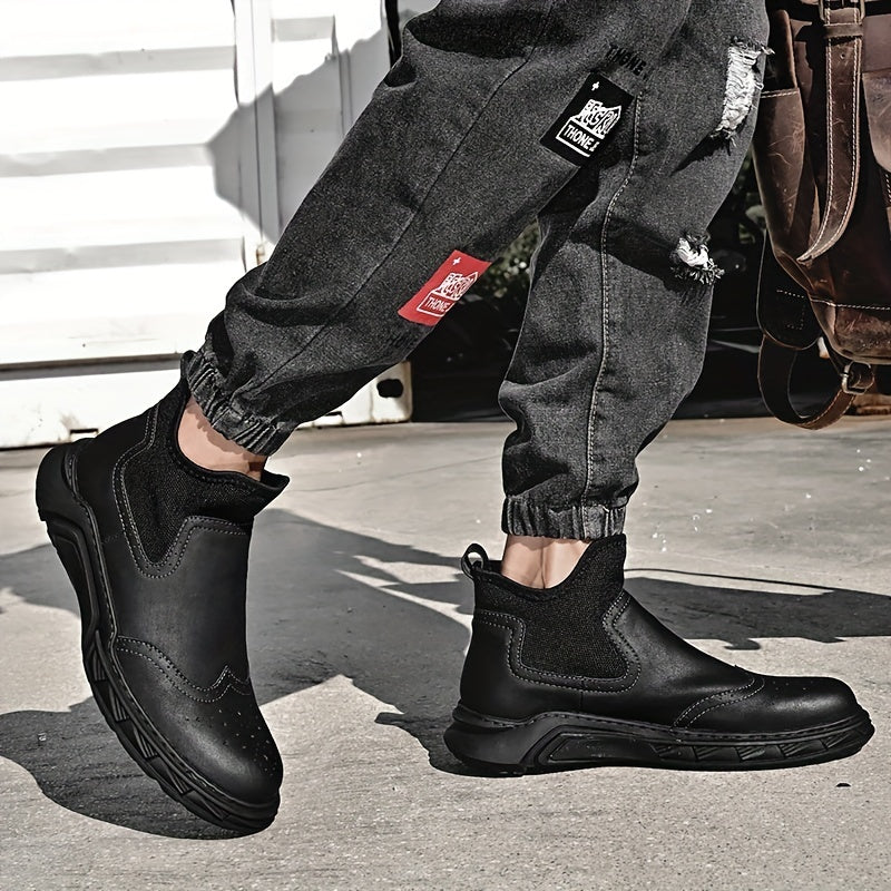 Men's Brogue Ankle Boots Slip on Walking Shoes