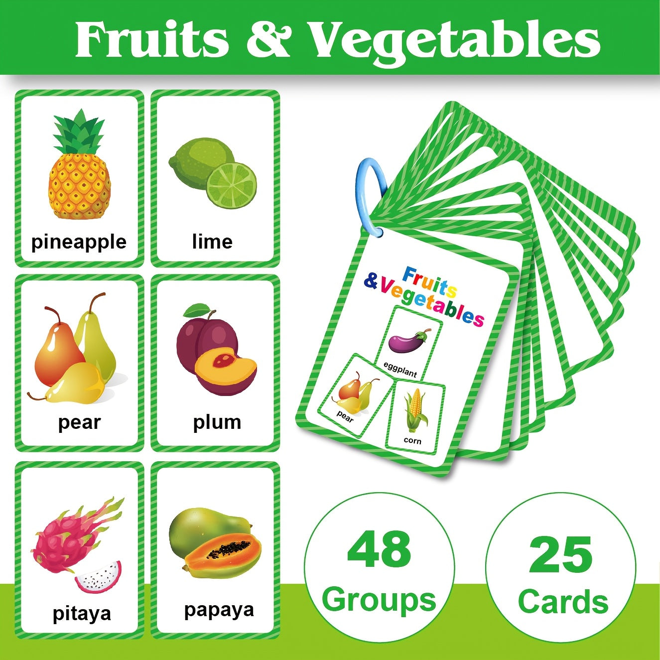 Fruit & Veggie Flashcards for Early Readers: 25 Cards, 48 High-Frequency Words