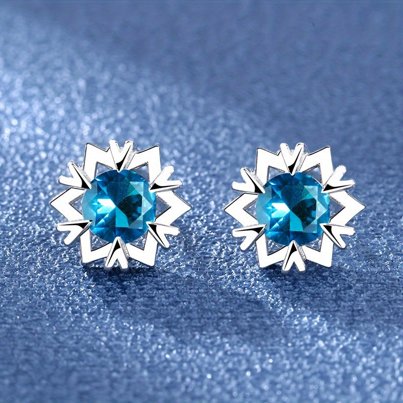 Snowflake Zircon Stud Earrings 18K Plated Wedding Party Jewelry Gift