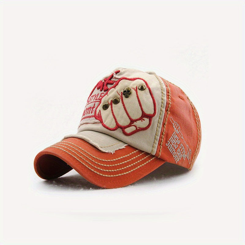 Cotton Sunshade Embroidered Fist Rivet Baseball Cap for Men