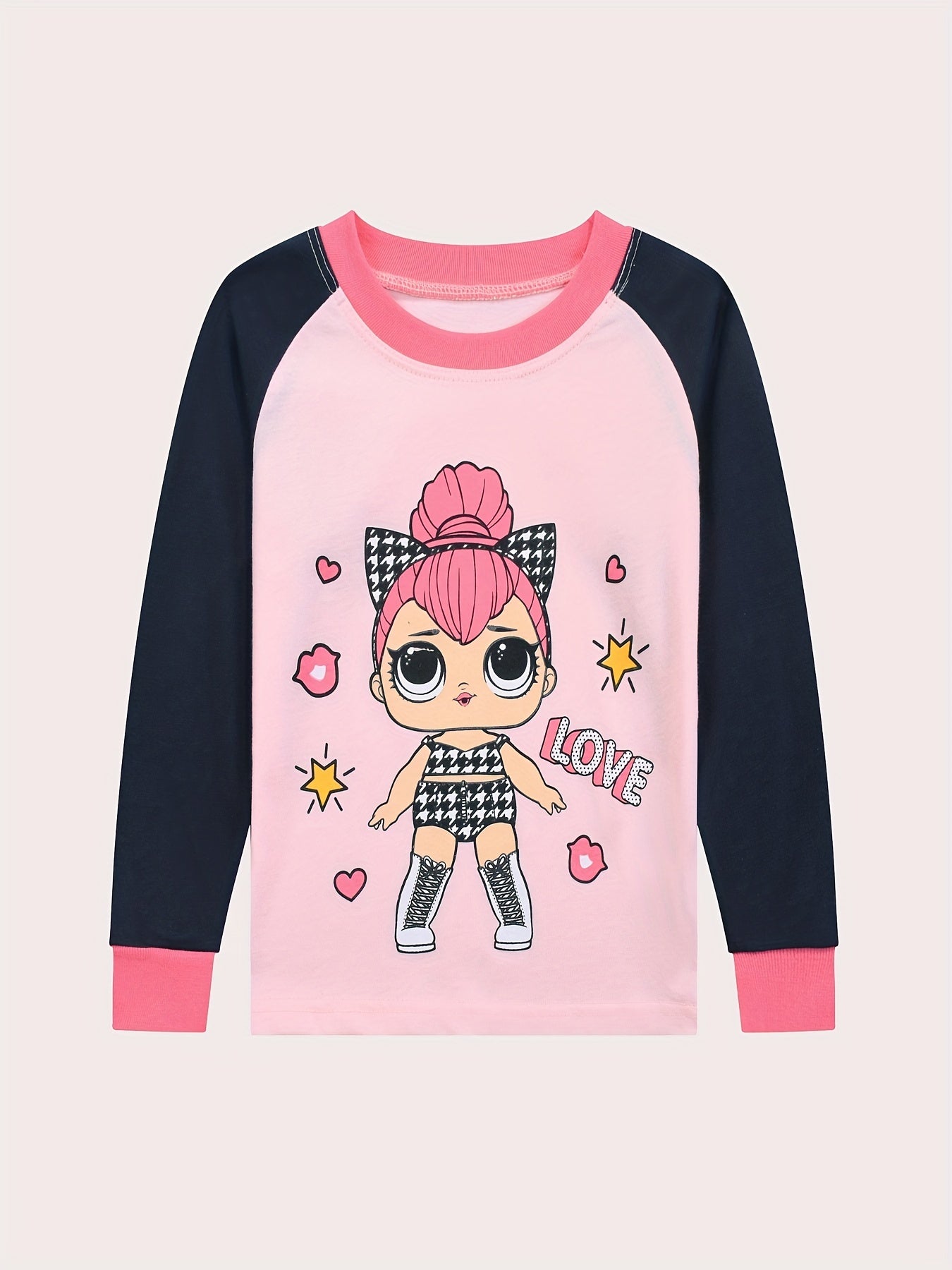 Cartoon Girl Pattern Kid's Pajamas 2pcs Top & Pants Set