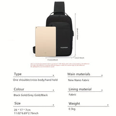 Men's Nylon Crossbody Bag USB Charging Anti-theft Diagonal Shoulder Bag
