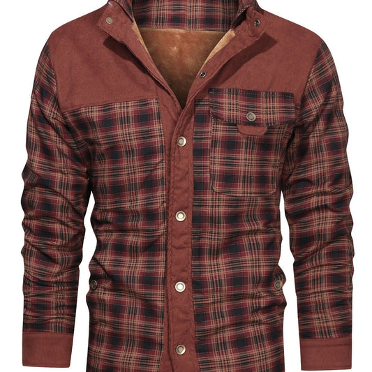 Men's Winter Fleece Padded Lapel Plaid Cotton Jacket
